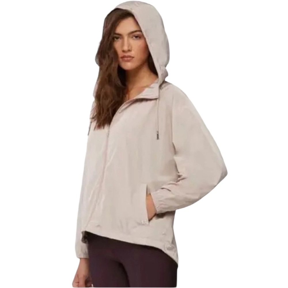SOIA & KYO Oaklyn Oversized Relaxed Women's Beige Hooded Windbreaker Jacket L XL